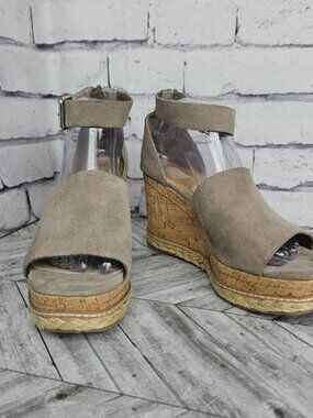 Dolce Vita Womens 9 Beige Suede Cork Wedge Sandal Platform Tan Nude Casual